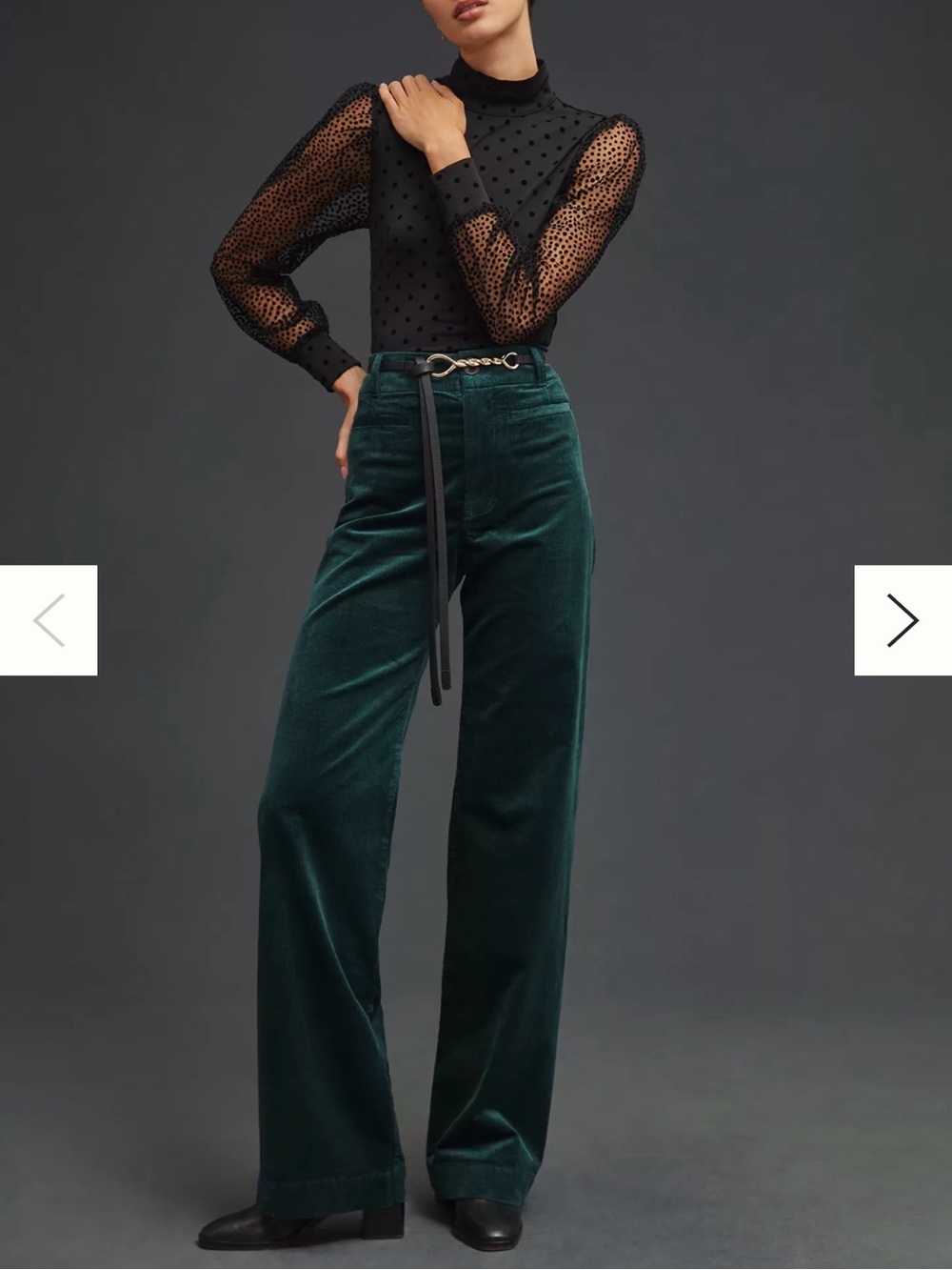 Maeve Anthropologie Colette Emerald Green Velvet Corduroy High Rise Wide Leg 32